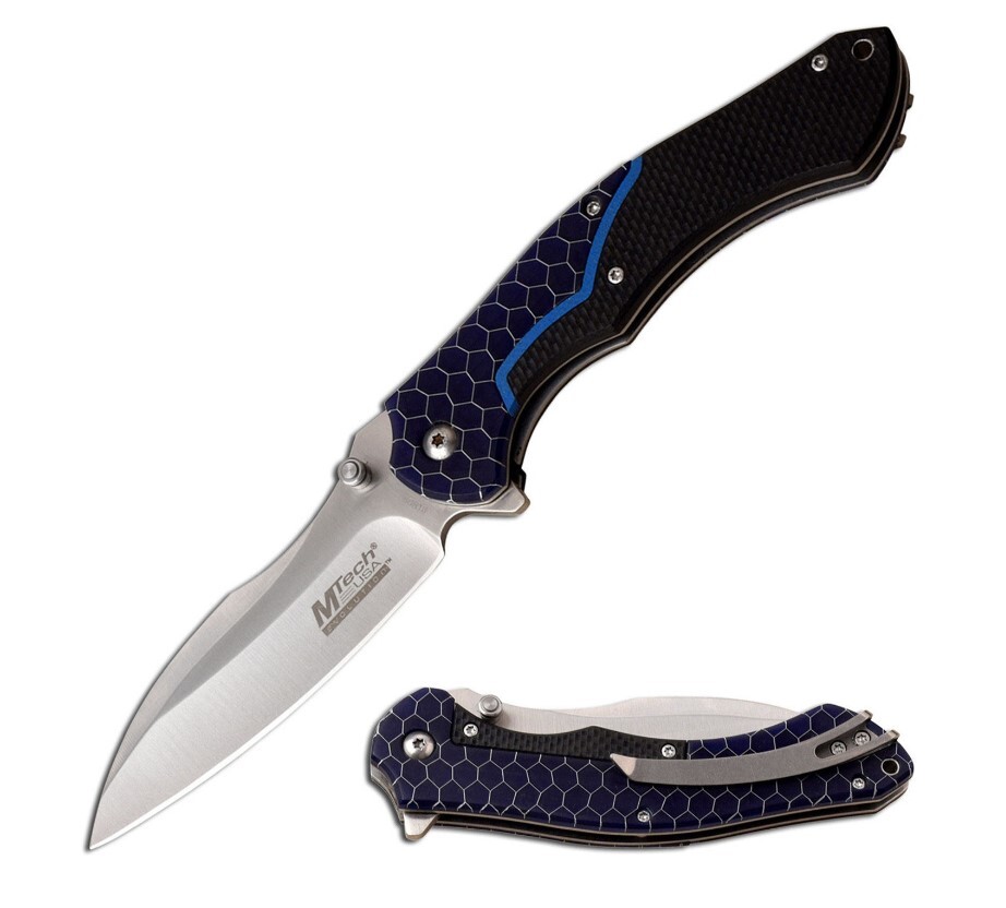 MTech  Black Blue Sheepsfoot G10 & C-tek Handle Folding EDC Knife  MTE-FDR018-BL