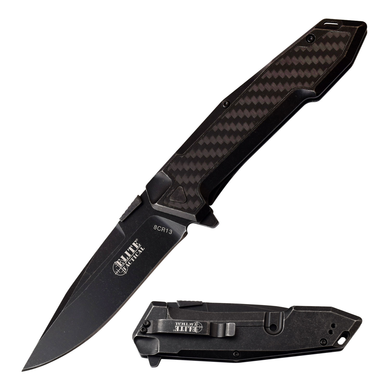 Elite Tactical 8.35 Inch Folding Pocket Knife Black Stonewash ET-1018DSW