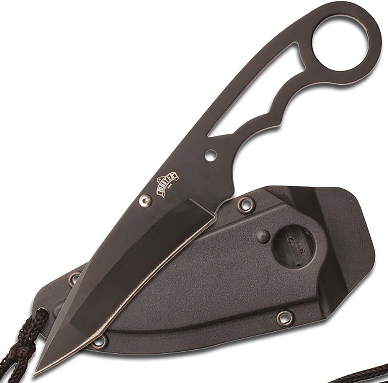 Full Tang Tactical Blade Neck Knife With Hard Case - Black  MU-1119BK