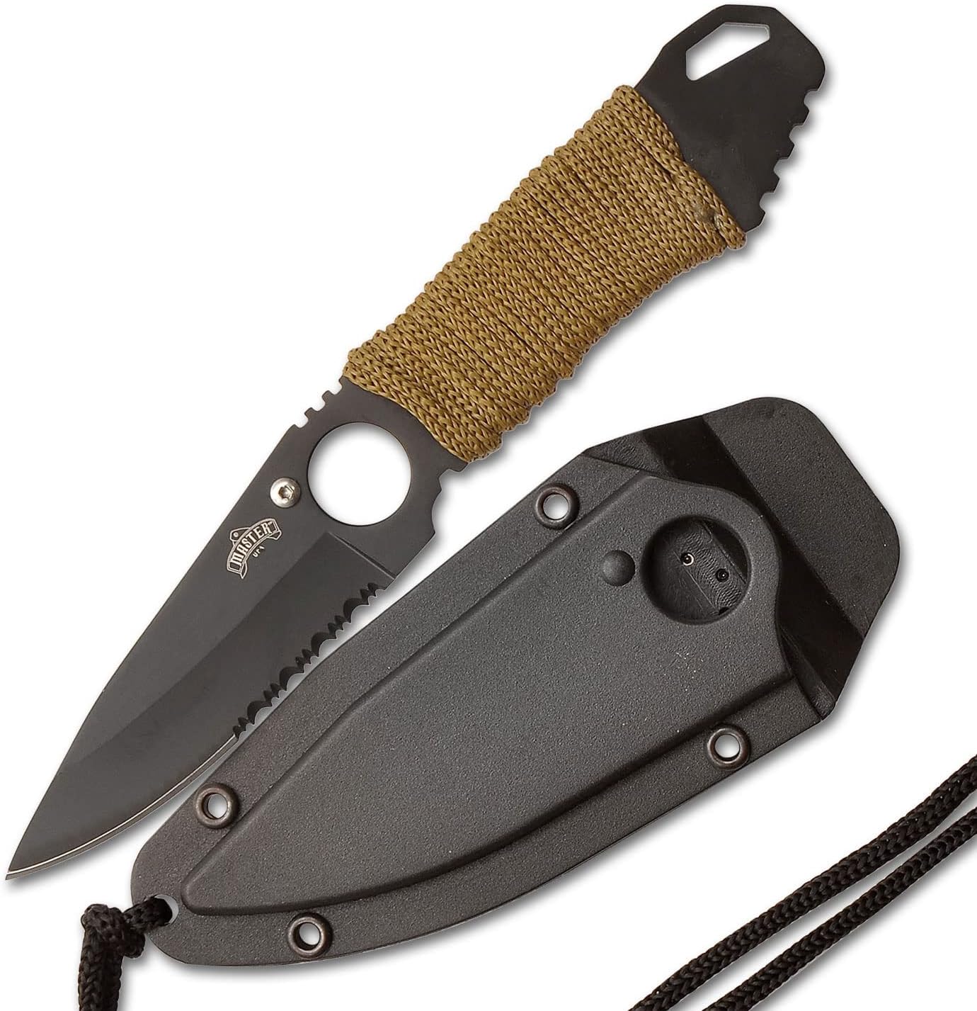 Full Tang Tactical Blade Neck Knife - Green Cord Wrapped Handle MU-1121GN