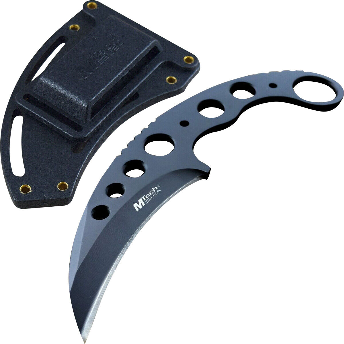  This tactical neck knife provides instant defense right around your neck! The karambit style blade is razor sharp with finger cut-outs, and all 420 stainelss steel. The 3 blade is razor sharp, and can be quickly accessed from the quick-release, impact-re