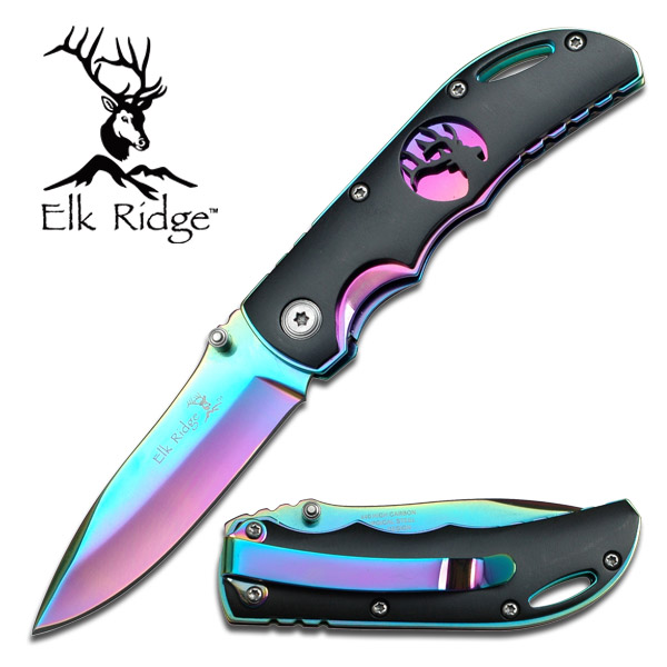 Elk Ridge 3 1/2 Inch Closed Rainbow Ti-Insert Folder Knife