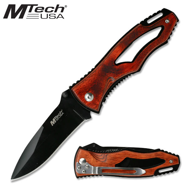 Mtech Red Pakkawood Folder Pocket Knife