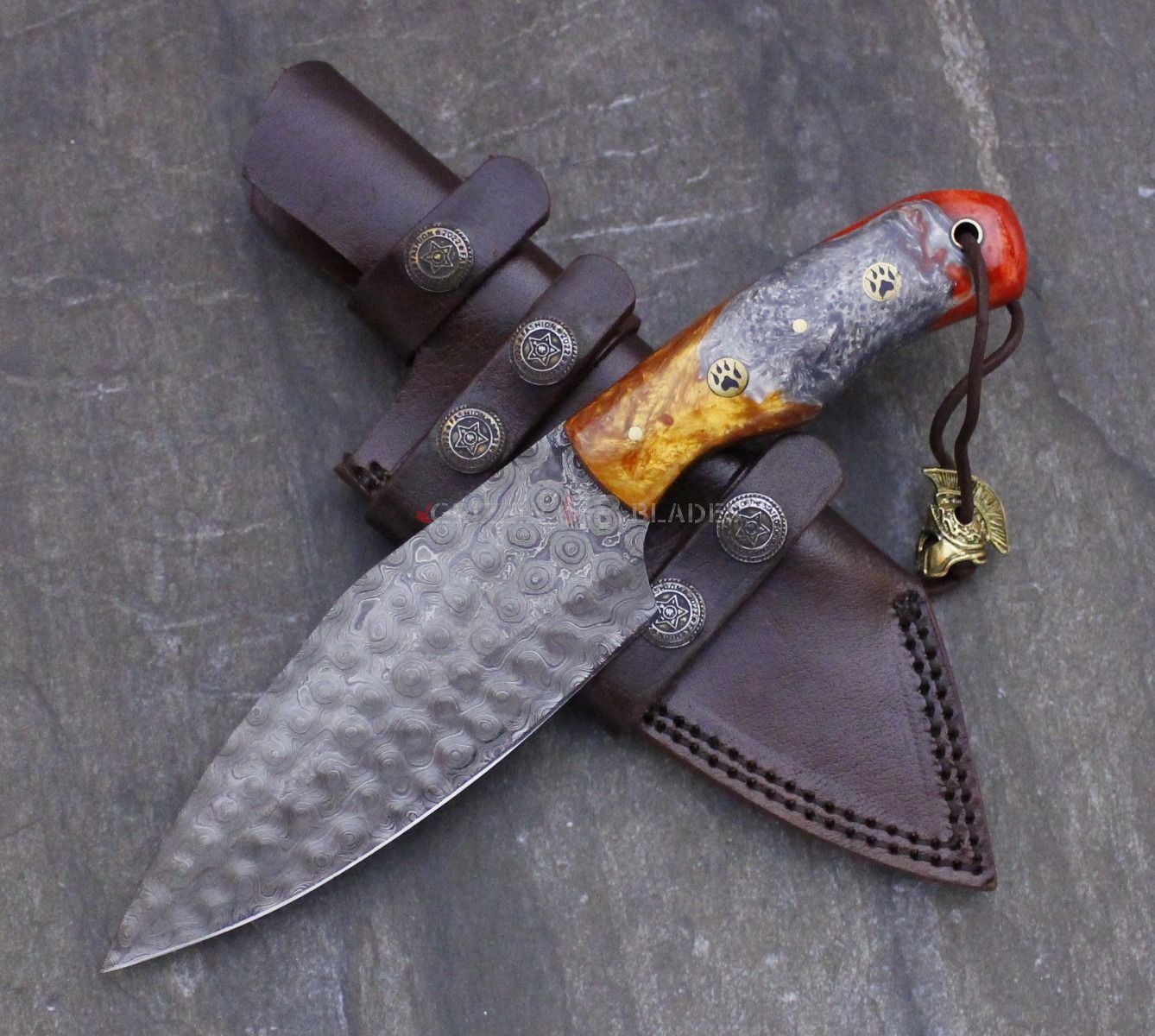  Damascus Steel Custom Handmade Hunting Skinning Knife 10