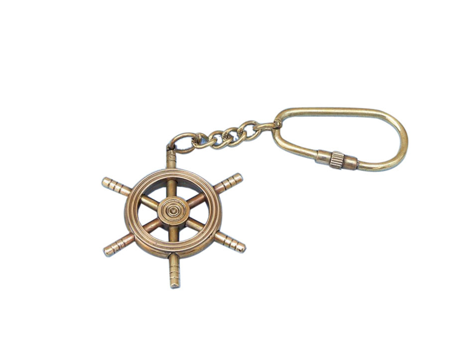 High Seas Ships Wheel Brass Keychain Replica